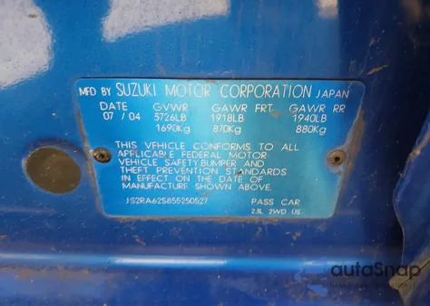 2005 Suzuki Aerio S from USA, damaged, VIN JS2RA62S855250527